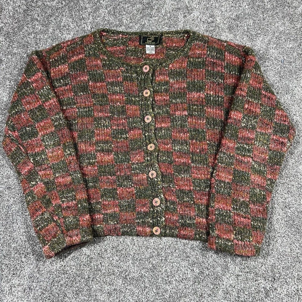 Vintage 80s South Wool Cardigan Sweater Size S Chunky Pure Virgin Wool Uruguay
